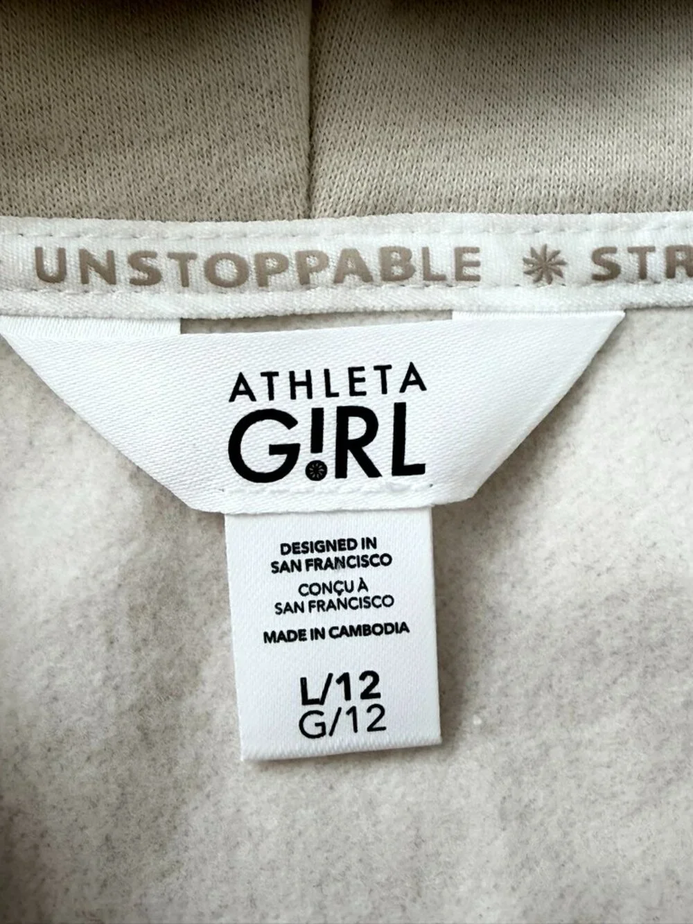 Athleta Girl All Day Half Zip Hoodie Relaxed Fit Sweatshirt Cream/Beige Sz L/12